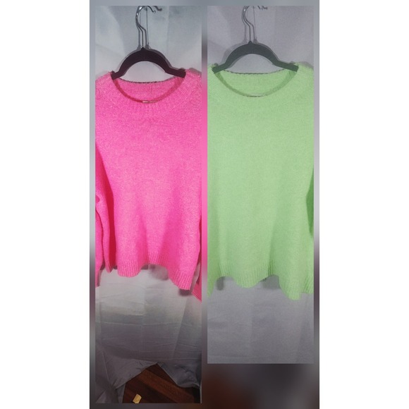 American Eagle Outfitters Sweaters - American Eagle Lot of 2 Neon Pink Lime Green Soft Fuzzy Crewneck Sweaters Medium